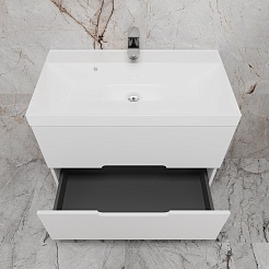 Style Line Тумба с раковиной Матис 80 подвесная белая матовая – фотография-5